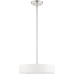 4 Light Brushed Nickel Chandelier with Hand Crafted Off White Fabric Hardback Shade-Lighting LumensChandeliers