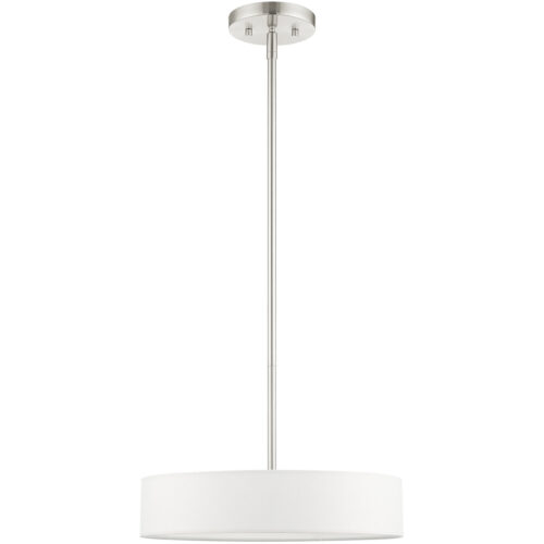 4 Light Brushed Nickel Chandelier with Hand Crafted Off White Fabric Hardback Shade-Lighting LumensChandeliers