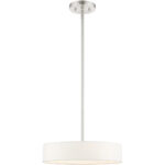 4 Light Brushed Nickel Chandelier with Hand Crafted Off White Fabric Hardback Shade-Lighting LumensChandeliers