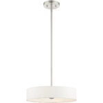 4 Light Brushed Nickel Chandelier with Hand Crafted Off White Fabric Hardback Shade-Lighting LumensChandeliers