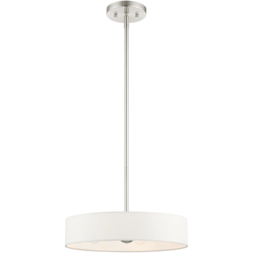 4 Light Brushed Nickel Chandelier with Hand Crafted Off White Fabric Hardback Shade-Lighting LumensChandeliers