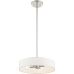 4 Light Brushed Nickel Chandelier with Hand Crafted Off White Fabric Hardback Shade-Lighting LumensChandeliers