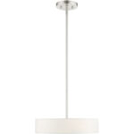 4 Light Brushed Nickel Chandelier with Hand Crafted Off White Fabric Hardback Shade-Lighting LumensChandeliers