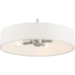 4 Light Brushed Nickel Chandelier with Hand Crafted Off White Fabric Hardback Shade-Lighting LumensChandeliers