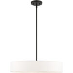 4 Light Black Chandelier with Hand Crafted Off White Fabric Hardback Shade-Lighting LumensChandeliers