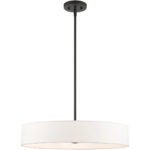 4 Light Black Chandelier with Hand Crafted Off White Fabric Hardback Shade-Lighting LumensChandeliers