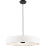 4 Light Black Chandelier with Hand Crafted Off White Fabric Hardback Shade-Lighting LumensChandeliers