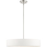 4 Light Brushed Nickel Chandelier with Hand Crafted Off White Fabric Hardback Shade-Lighting LumensChandeliers