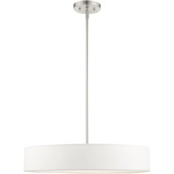 4 Light Brushed Nickel Chandelier with Hand Crafted Off White Fabric Hardback Shade-Lighting LumensChandeliers