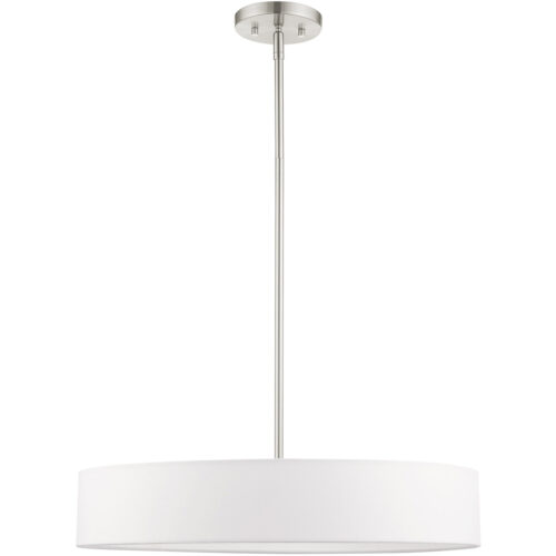 4 Light Brushed Nickel Chandelier with Hand Crafted Off White Fabric Hardback Shade-Lighting LumensChandeliers