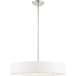 4 Light Brushed Nickel Chandelier with Hand Crafted Off White Fabric Hardback Shade-Lighting LumensChandeliers