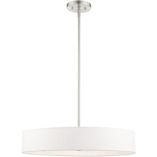 4 Light Brushed Nickel Chandelier with Hand Crafted Off White Fabric Hardback Shade-Lighting LumensChandeliers