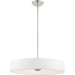 4 Light Brushed Nickel Chandelier with Hand Crafted Off White Fabric Hardback Shade-Lighting LumensChandeliers