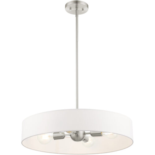 4 Light Brushed Nickel Chandelier with Hand Crafted Off White Fabric Hardback Shade-Lighting LumensChandeliers