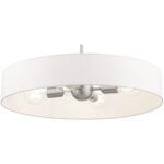 4 Light Brushed Nickel Chandelier with Hand Crafted Off White Fabric Hardback Shade-Lighting LumensChandeliers