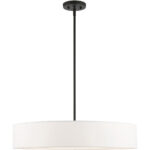 5 Light Black Chandelier with Hand Crafted Off White Fabric Hardback Shade-Lighting LumensChandeliers