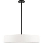 5 Light Black Chandelier with Hand Crafted Off White Fabric Hardback Shade-Lighting LumensChandeliers