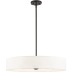 5 Light Black Chandelier with Hand Crafted Off White Fabric Hardback Shade-Lighting LumensChandeliers