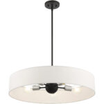 5 Light Black Chandelier with Hand Crafted Off White Fabric Hardback Shade-Lighting LumensChandeliers