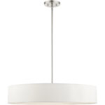 5 Light Brushed Nickel Chandelier with Hand Crafted Off White Fabric Hardback Shade-Lighting LumensChandeliers