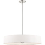 5 Light Brushed Nickel Chandelier with Hand Crafted Off White Fabric Hardback Shade-Lighting LumensChandeliers