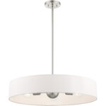 5 Light Brushed Nickel Chandelier with Hand Crafted Off White Fabric Hardback Shade-Lighting LumensChandeliers