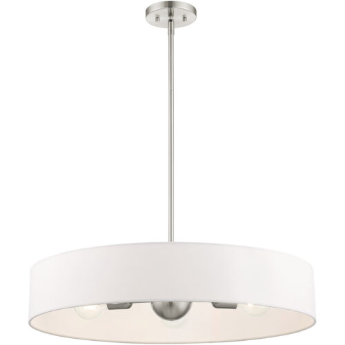 5 Light Brushed Nickel Chandelier with Hand Crafted Off White Fabric Hardback Shade-Lighting LumensChandeliers