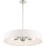 5 Light Brushed Nickel Chandelier with Hand Crafted Off White Fabric Hardback Shade-Lighting LumensChandeliers