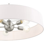 5 Light Brushed Nickel Chandelier with Hand Crafted Off White Fabric Hardback Shade-Lighting LumensChandeliers