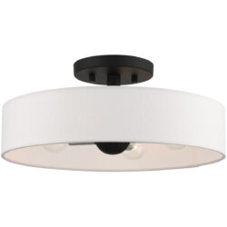 4 Light Black Semi Flush Mount with Hand Crafted Off White Fabric Hardback Shade-Lighting LumensSemi Flush