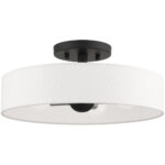 4 Light Black Semi Flush Mount with Hand Crafted Off White Fabric Hardback Shade-Lighting LumensSemi Flush