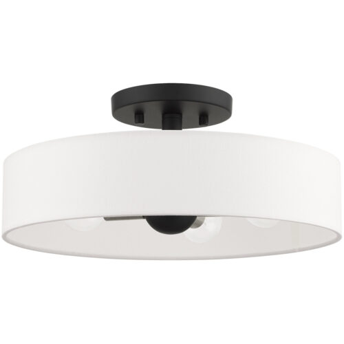 4 Light Black Semi Flush Mount with Hand Crafted Off White Fabric Hardback Shade-Lighting LumensSemi Flush