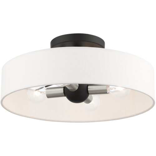 4 Light Black Semi Flush Mount with Hand Crafted Off White Fabric Hardback Shade-Lighting LumensSemi Flush