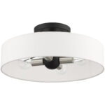 4 Light Black Semi Flush Mount with Hand Crafted Off White Fabric Hardback Shade-Lighting LumensSemi Flush