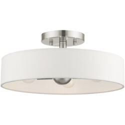 4 Light Brushed Nickel Semi Flush Mount with Hand Crafted Off White Fabric Hardback Shade-Lighting LumensSemi Flush