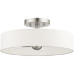 4 Light Brushed Nickel Semi Flush Mount with Hand Crafted Off White Fabric Hardback Shade-Lighting LumensSemi Flush