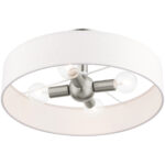 4 Light Brushed Nickel Semi Flush Mount with Hand Crafted Off White Fabric Hardback Shade-Lighting LumensSemi Flush