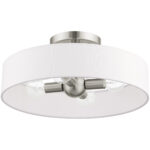 4 Light Brushed Nickel Semi Flush Mount with Hand Crafted Off White Fabric Hardback Shade-Lighting LumensSemi Flush