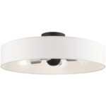 4 Light Black Semi Flush Mount with Hand Crafted Off White Fabric Hardback Shade-Lighting LumensSemi Flush