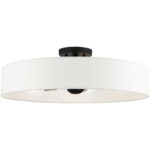 4 Light Black Semi Flush Mount with Hand Crafted Off White Fabric Hardback Shade-Lighting LumensSemi Flush