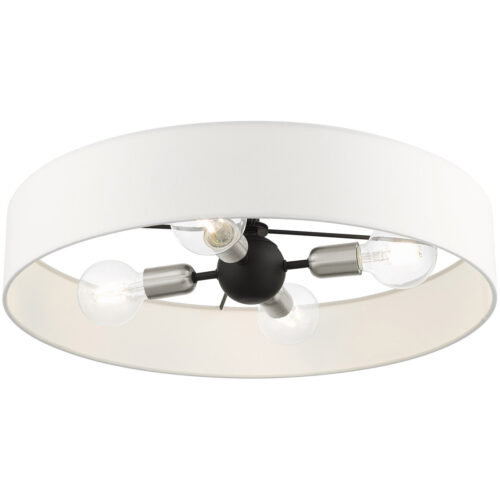 4 Light Black Semi Flush Mount with Hand Crafted Off White Fabric Hardback Shade-Lighting LumensSemi Flush