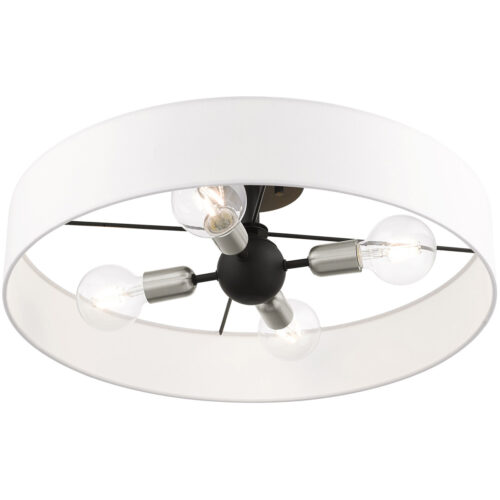 4 Light Black Semi Flush Mount with Hand Crafted Off White Fabric Hardback Shade-Lighting LumensSemi Flush