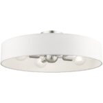 4 Light Brushed Nickel Semi Flush Mount with Hand Crafted Off White Fabric Hardback Shade-Lighting LumensSemi Flush