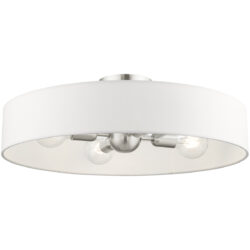 4 Light Brushed Nickel Semi Flush Mount with Hand Crafted Off White Fabric Hardback Shade-Lighting LumensSemi Flush