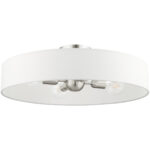 4 Light Brushed Nickel Semi Flush Mount with Hand Crafted Off White Fabric Hardback Shade-Lighting LumensSemi Flush