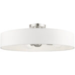 4 Light Brushed Nickel Semi Flush Mount with Hand Crafted Off White Fabric Hardback Shade-Lighting LumensSemi Flush