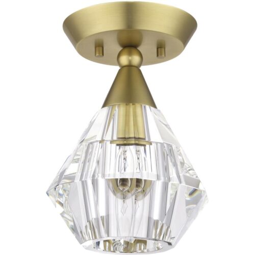 47070-08 1 Light Natural Brass Crystal Semi-Flush-Lighting LumensSemi Flush