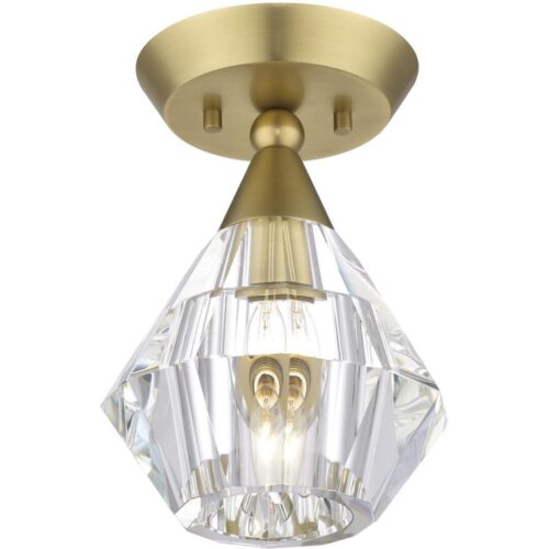 47070-08 1 Light Natural Brass Crystal Semi-Flush-Lighting LumensSemi Flush