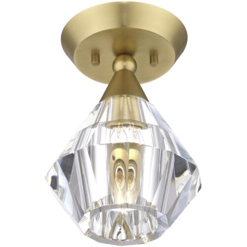 47070-08 1 Light Natural Brass Crystal Semi-Flush-Lighting LumensSemi Flush