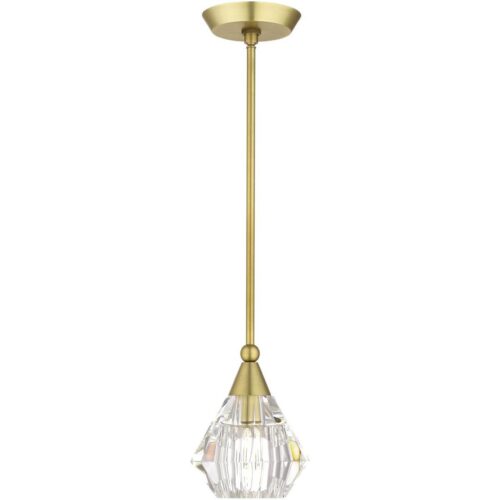 47071-08 1 Light Natural Brass Crystal Single Pendant-Lighting LumensPendant Lights